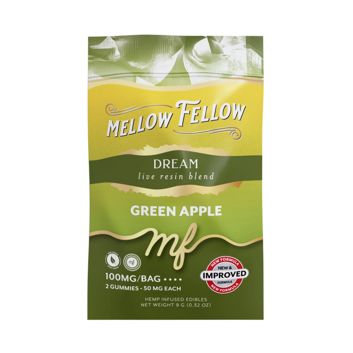 Dream Blend - Live Resin M - Fusions Edibles Sachets - Green Apple 100mg - Mellow Fellow