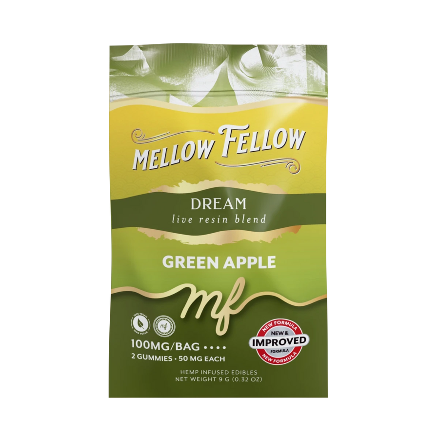 Dream Blend - Live Resin M - Fusions Edibles Sachets - Green Apple 100mg - Mellow Fellow