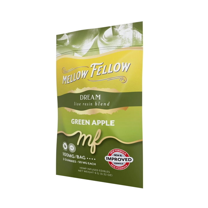 Dream Blend - Live Resin M - Fusions Edibles Sachets - Green Apple 100mg - Mellow Fellow