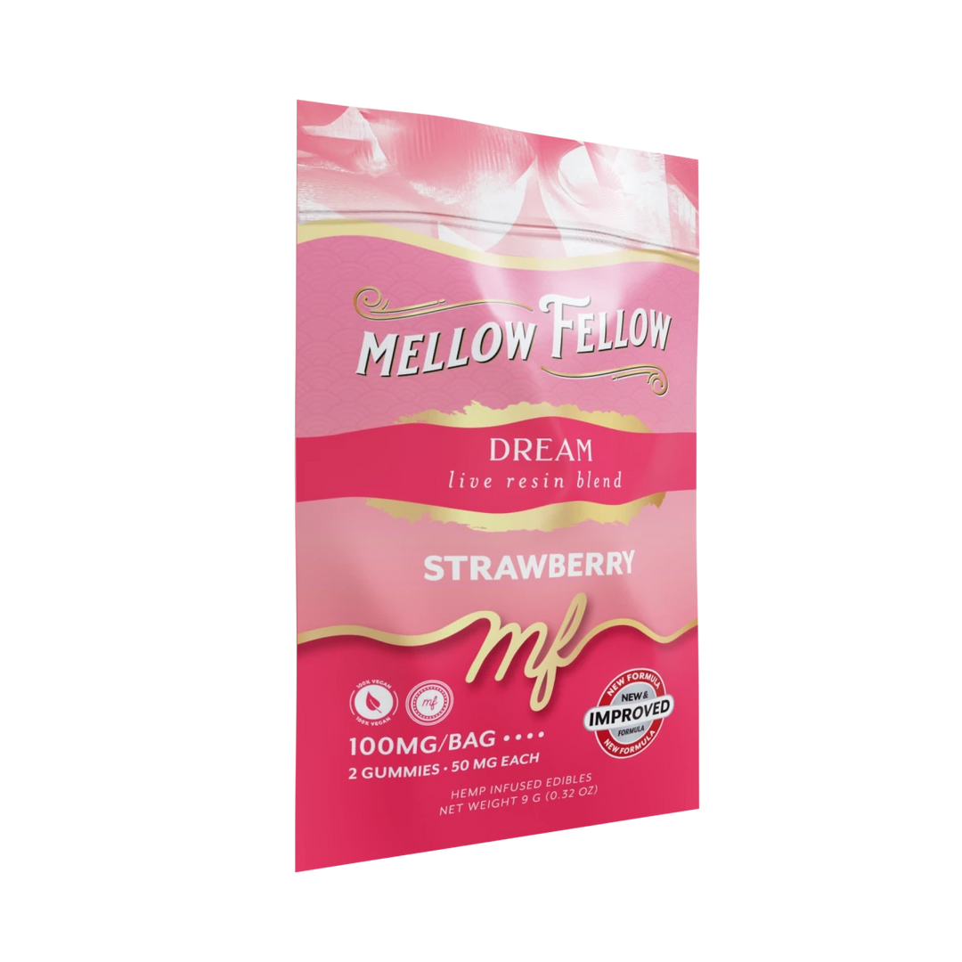 Dream Blend - Live Resin M - Fusions Edibles Sachets - Strawberry 100mg - Mellow Fellow