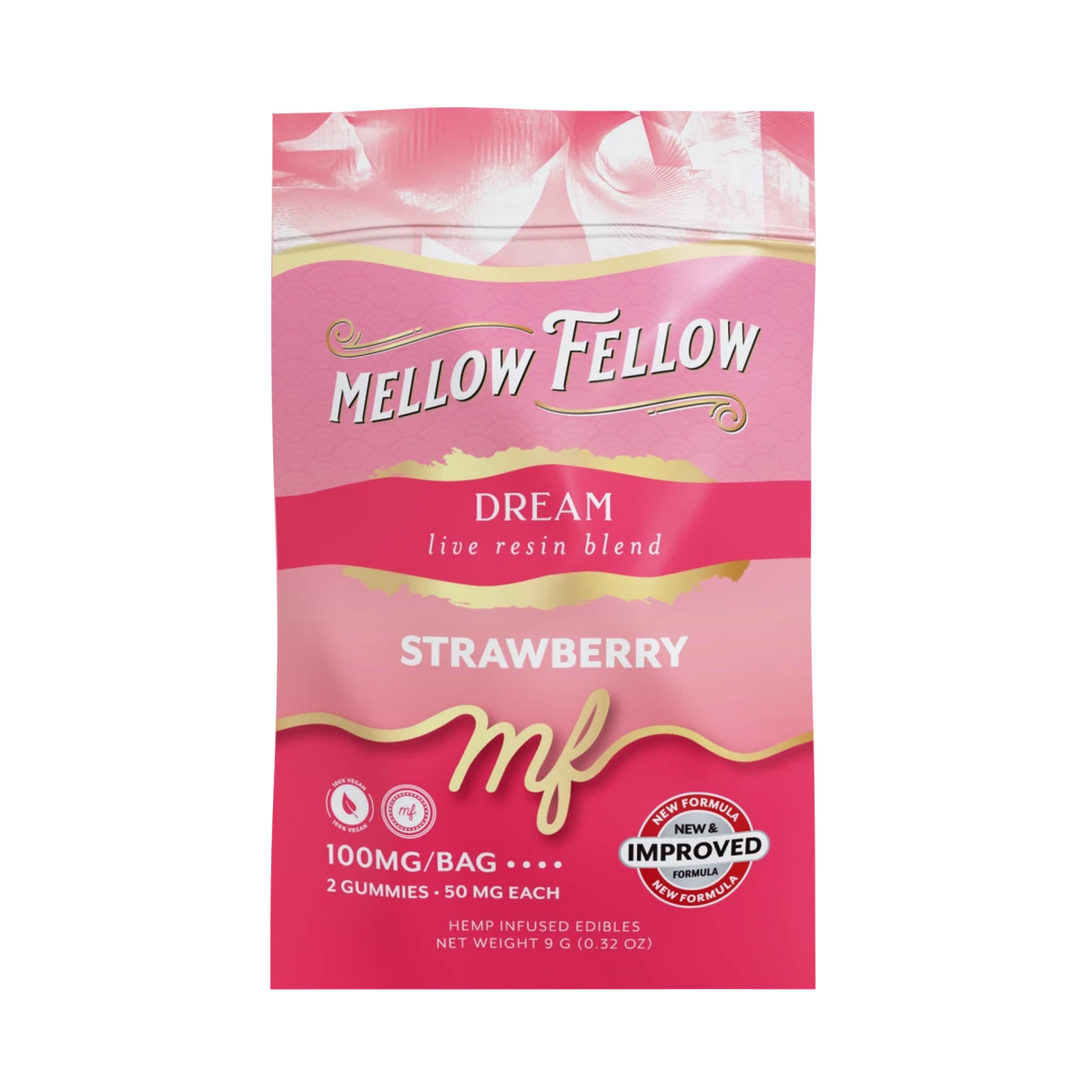 Dream Blend - Live Resin M - Fusions Edibles Sachets - Strawberry 100mg - Mellow Fellow