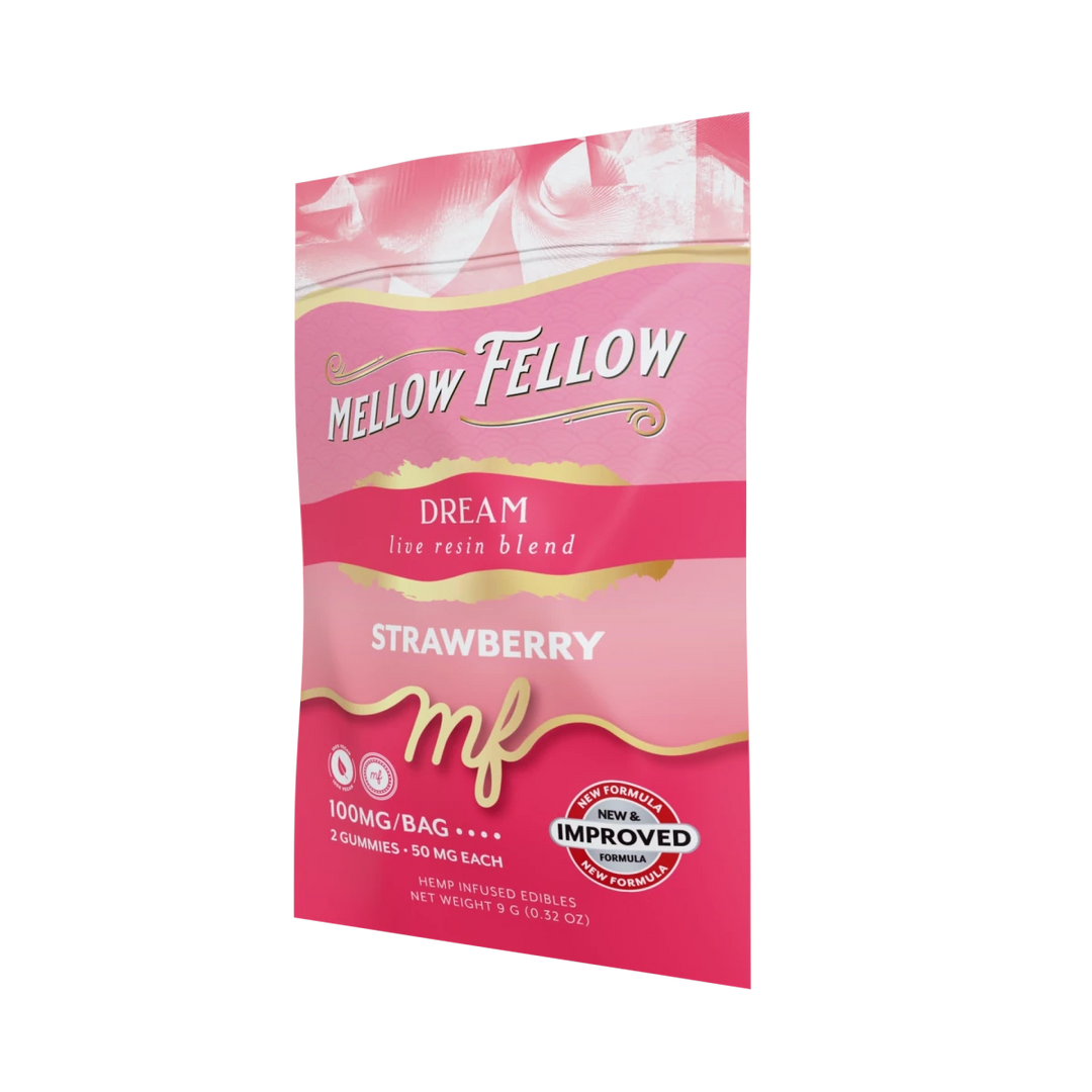 Dream Blend - Live Resin M - Fusions Edibles Sachets - Strawberry 100mg - Mellow Fellow