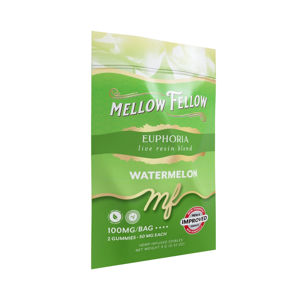 Euphoria Blend - Live Resin M - Fusions Edibles Sachets - Watermelon 100mg - Mellow Fellow