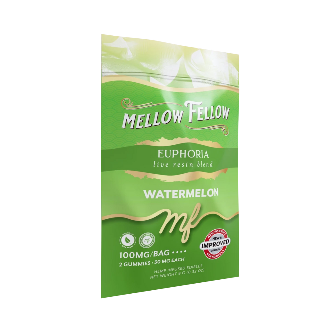 Euphoria Blend - Live Resin M - Fusions Edibles Sachets - Watermelon 100mg - Mellow Fellow