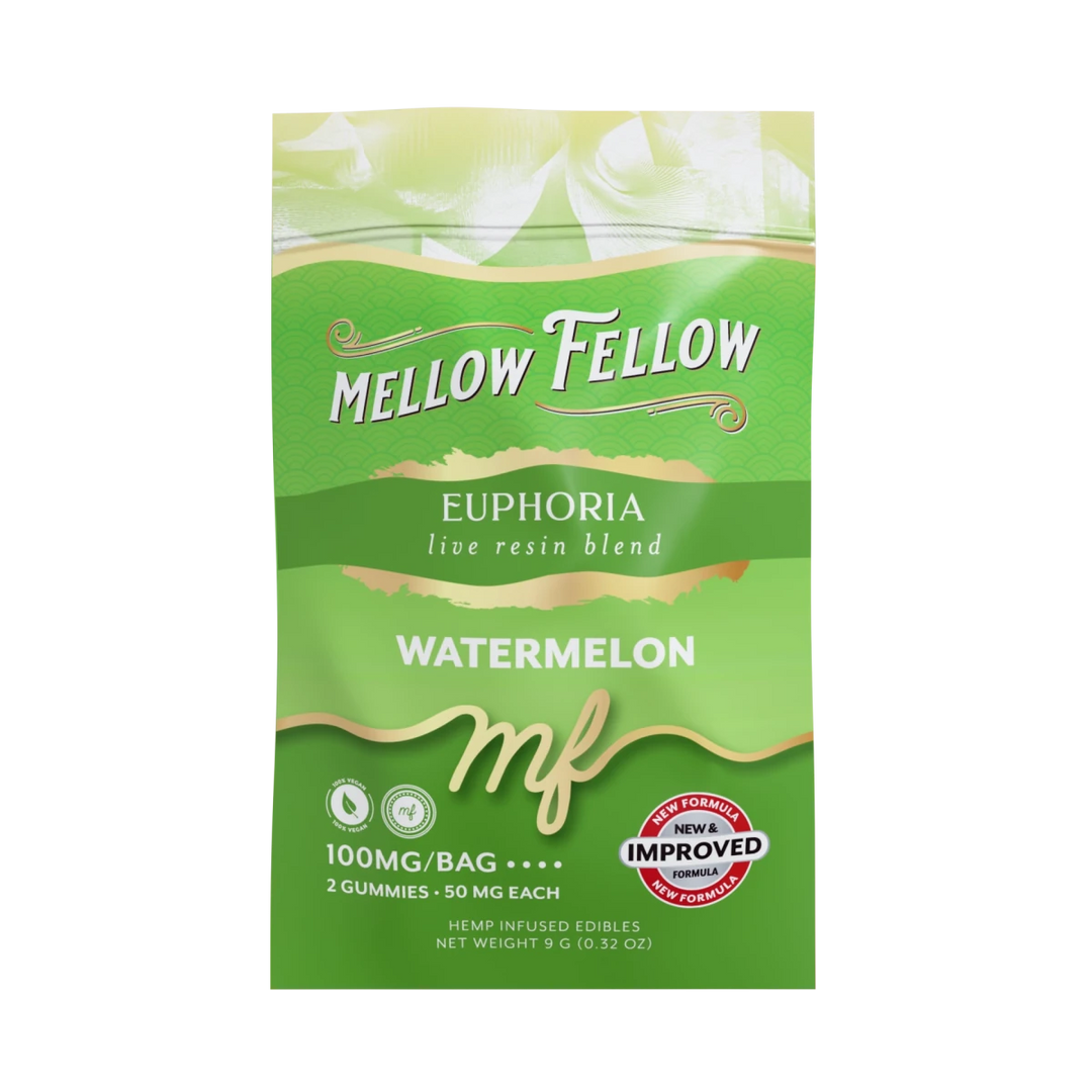 Euphoria Blend - Live Resin M - Fusions Edibles Sachets - Watermelon 100mg - Mellow Fellow
