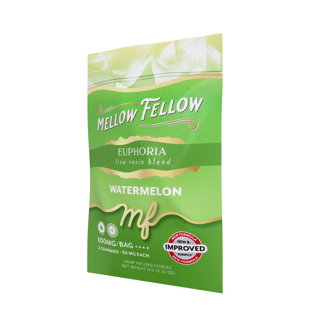 Euphoria Blend - Live Resin M - Fusions Edibles Sachets - Watermelon 100mg - Mellow Fellow