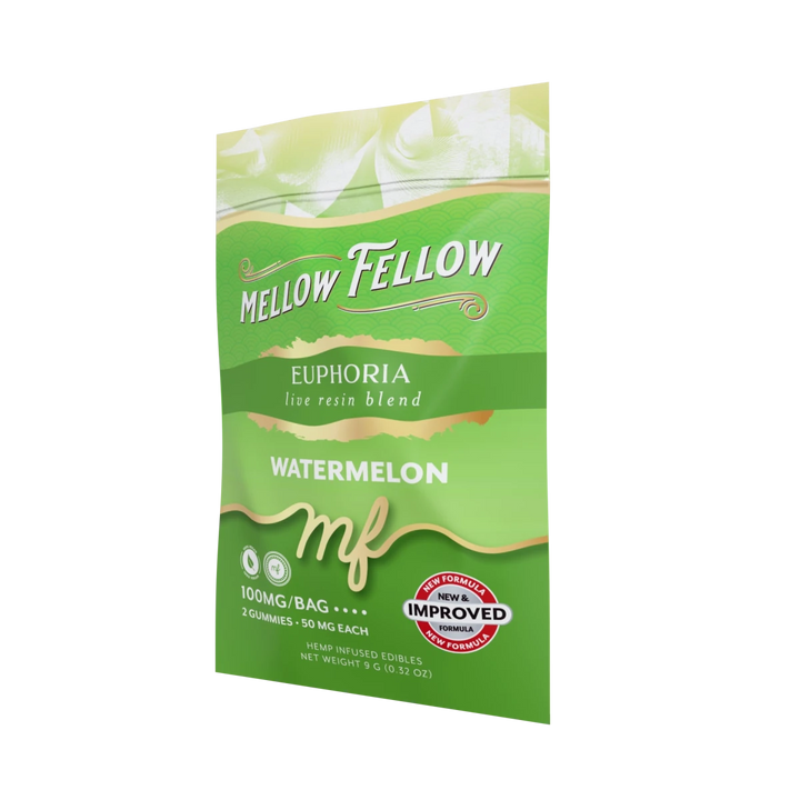 Euphoria Blend - Live Resin M - Fusions Edibles Sachets - Watermelon 100mg - Mellow Fellow