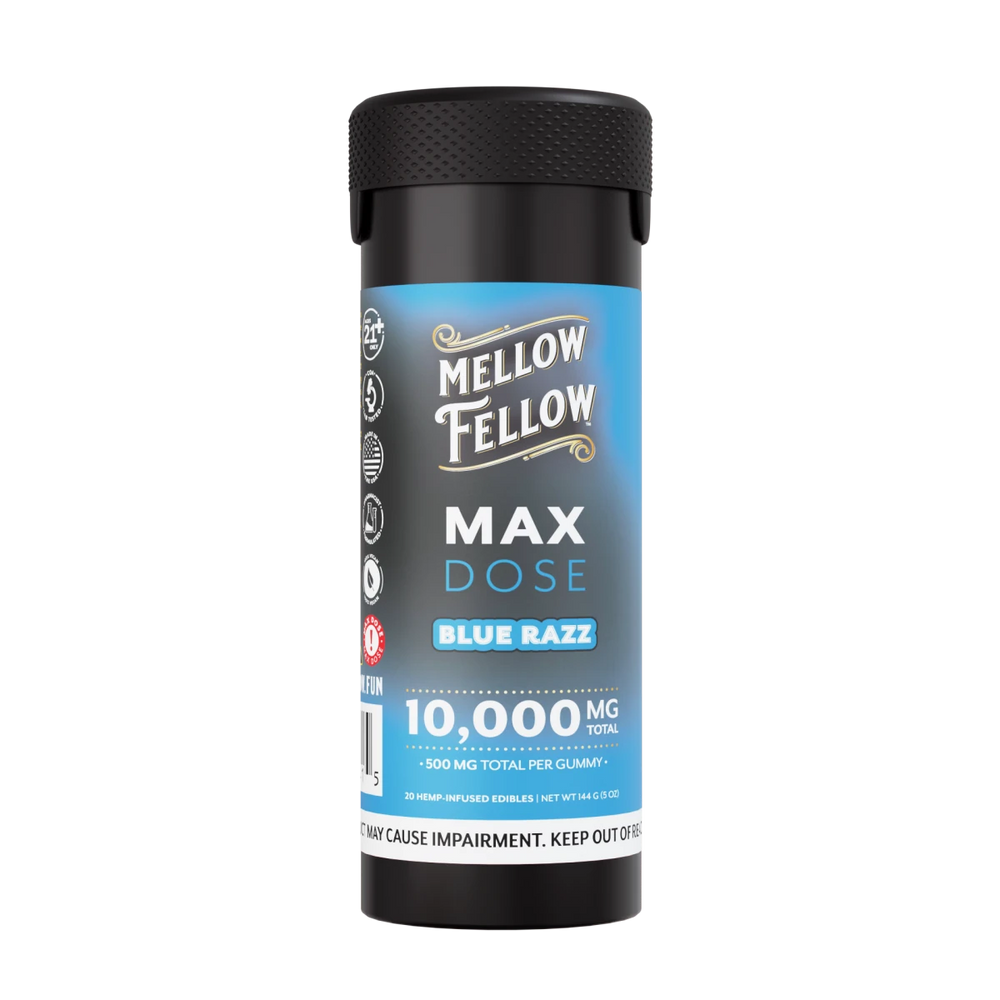 Max Dose Gummies - 20 ct 10,000mg - Blue Razz - Mellow Fellow