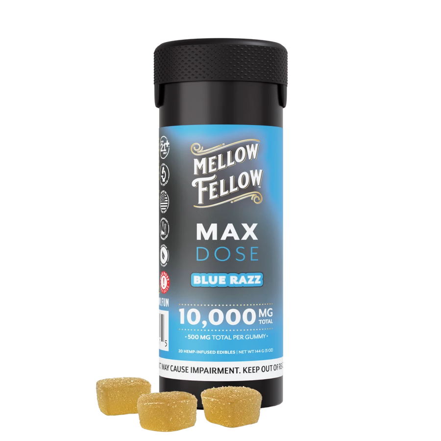 Max Dose Gummies - 20 ct 10,000mg - Blue Razz - Mellow Fellow