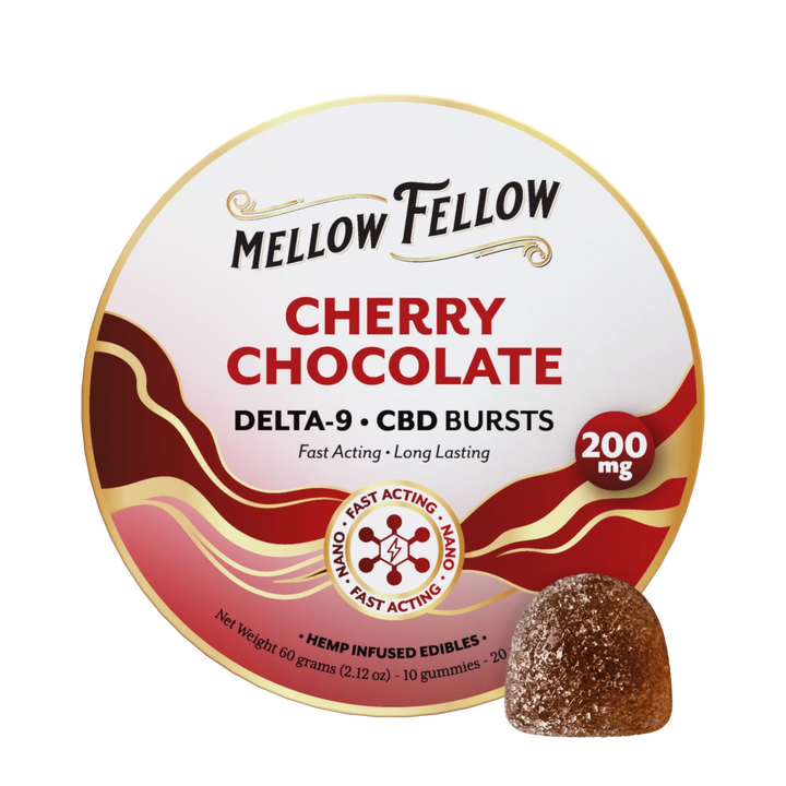 Delta 9 THC CBD Burst Nano Gummies 200mg - Cherry Chocolate - Mellow Fellow