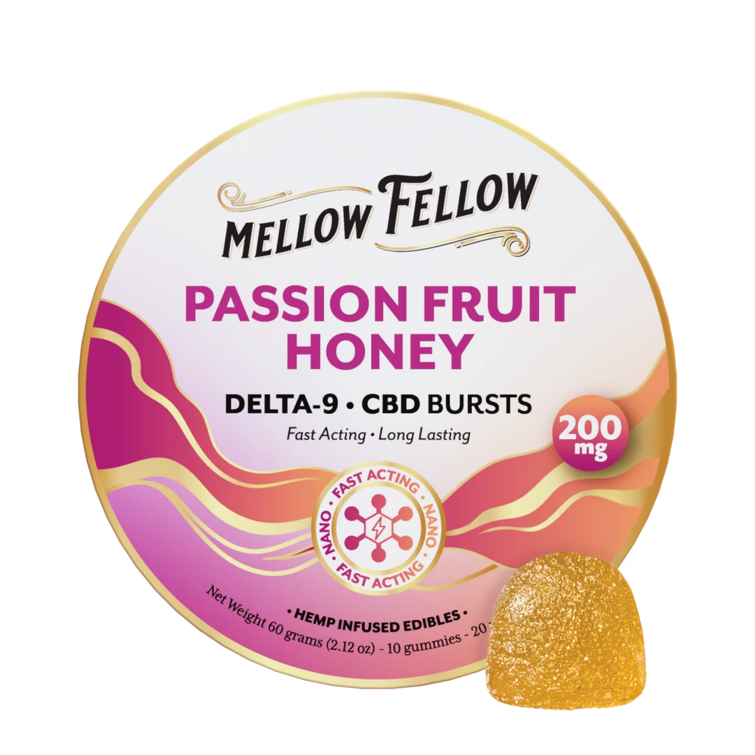 Delta 9 THC CBD Burst Nano Gummies 200mg - Passion Fruit Honey - Mellow Fellow