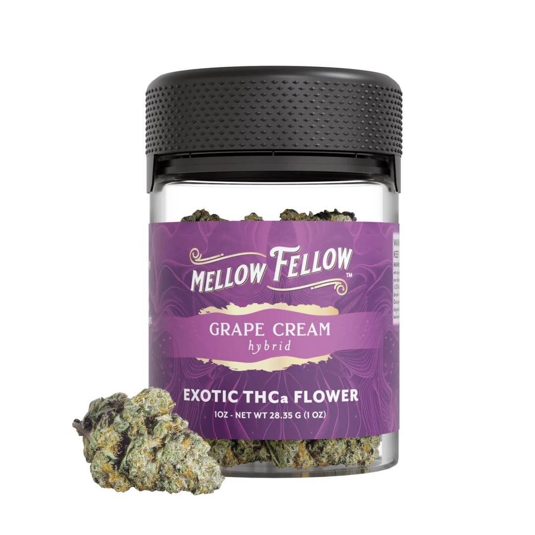 Exotic THCa Flower - 1oz Jars - Grape Cream Cake (Hybrid) - Mellow Fellow