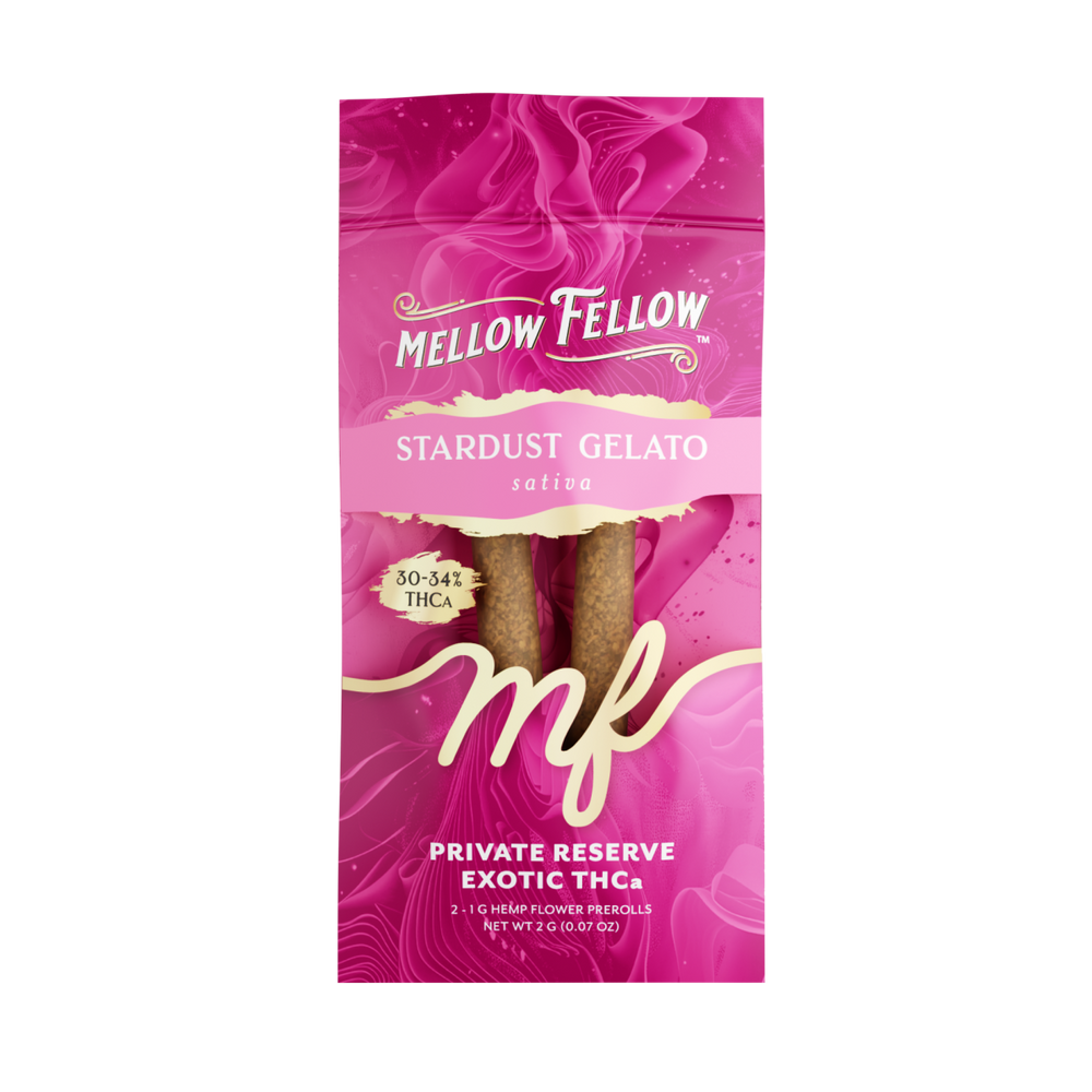 THCa Prerolls - 2 pc 2g Private Reserve Exotic - Stardust Gelato (Sativa) - Mellow Fellow