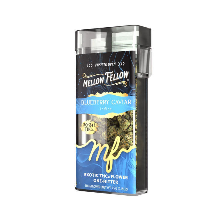 THCa 3.5g Exotic Flower + One Hitter - Blueberry Caviar (Indica) - Mellow Fellow