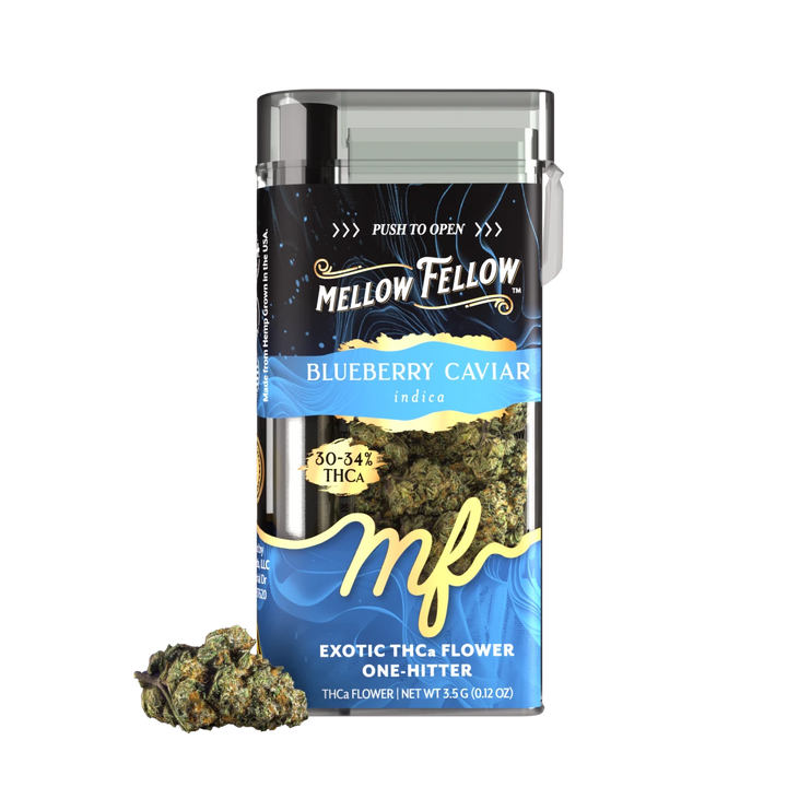 THCa 3.5g Exotic Flower + One Hitter - Blueberry Caviar (Indica) - Mellow Fellow