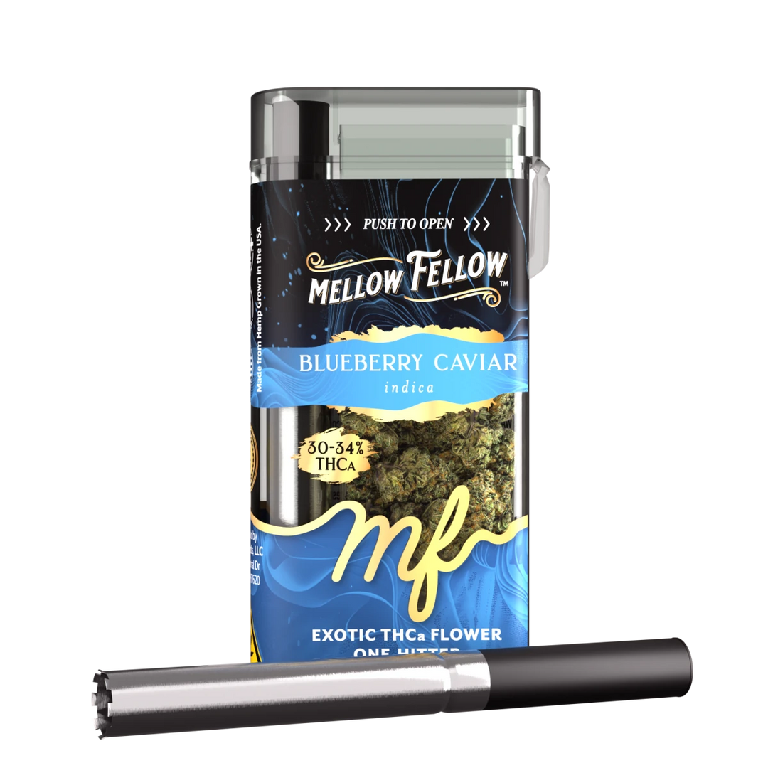 THCa 3.5g Exotic Flower + One Hitter - Blueberry Caviar (Indica) - Mellow Fellow