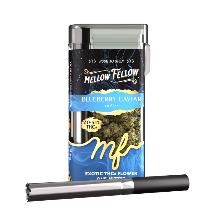 THCa 3.5g Exotic Flower + One Hitter - Blueberry Caviar (Indica) - Mellow Fellow