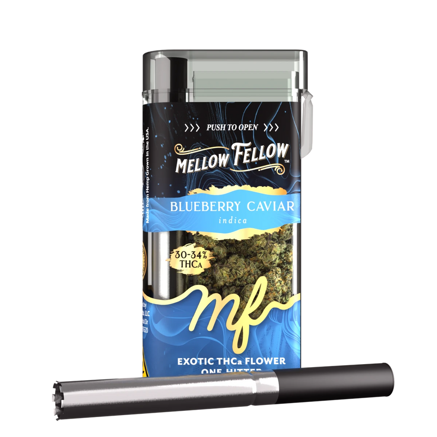THCa 3.5g Exotic Flower + One Hitter - Blueberry Caviar (Indica) - Mellow Fellow