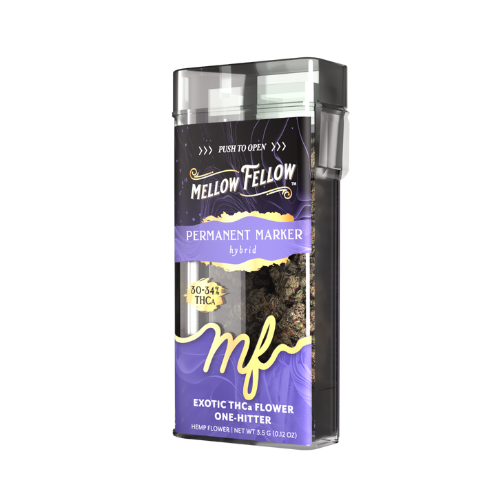 THCa Flower 3.5g Exotic Jar + One Hitter - Permanent Marker (Hybrid) - Mellow Fellow