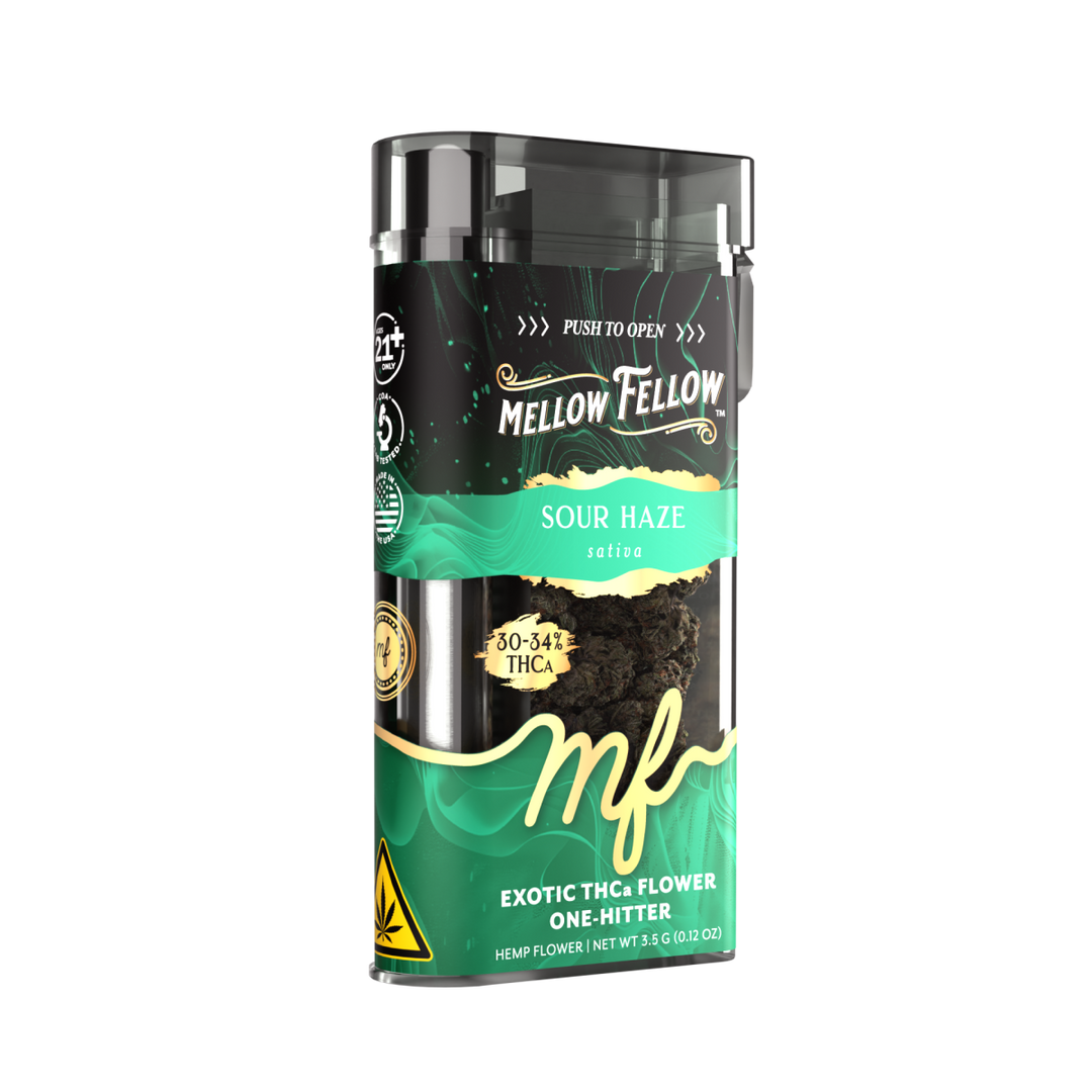 THCa Flower 3.5g Exotic Jar + One Hitter - Sour Haze (Sativa) - Mellow Fellow