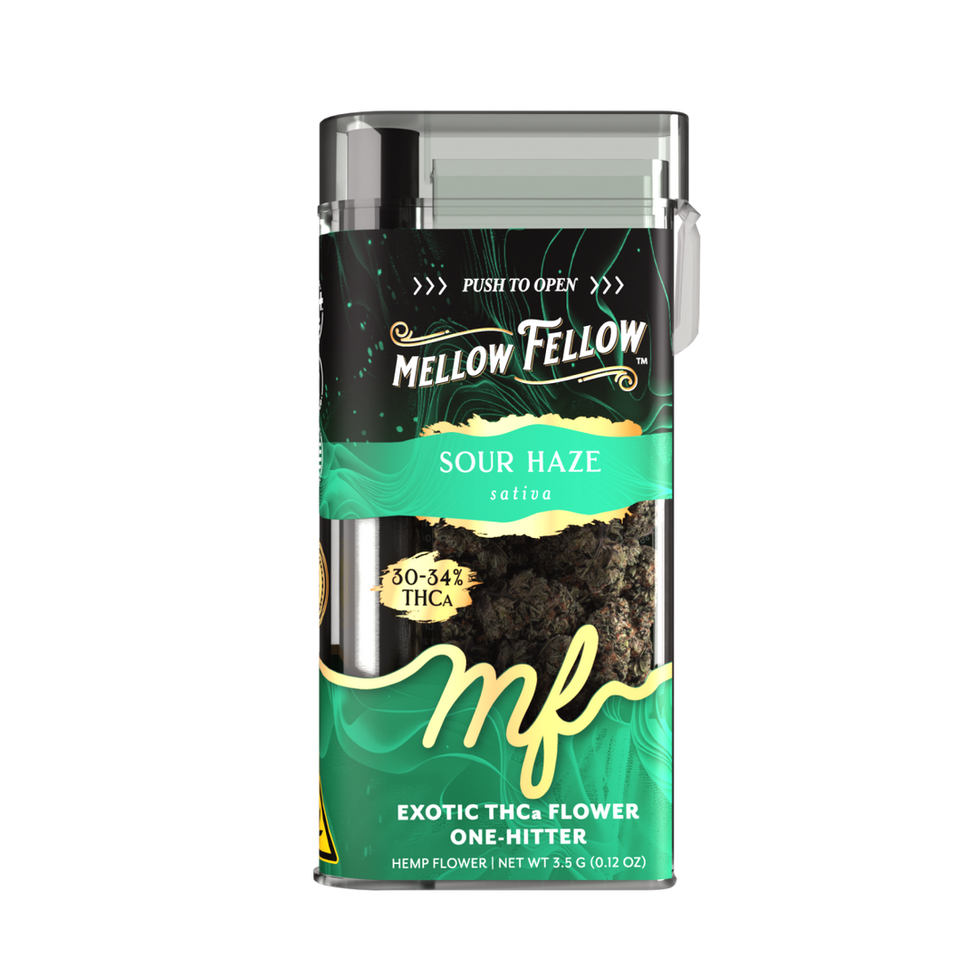 THCa Flower 3.5g Exotic Jar + One Hitter - Sour Haze (Sativa) - Mellow Fellow