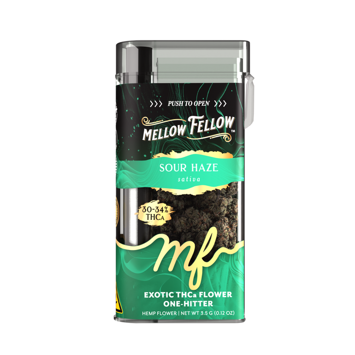 THCa Flower 3.5g Exotic Jar + One Hitter - Sour Haze (Sativa) - Mellow Fellow