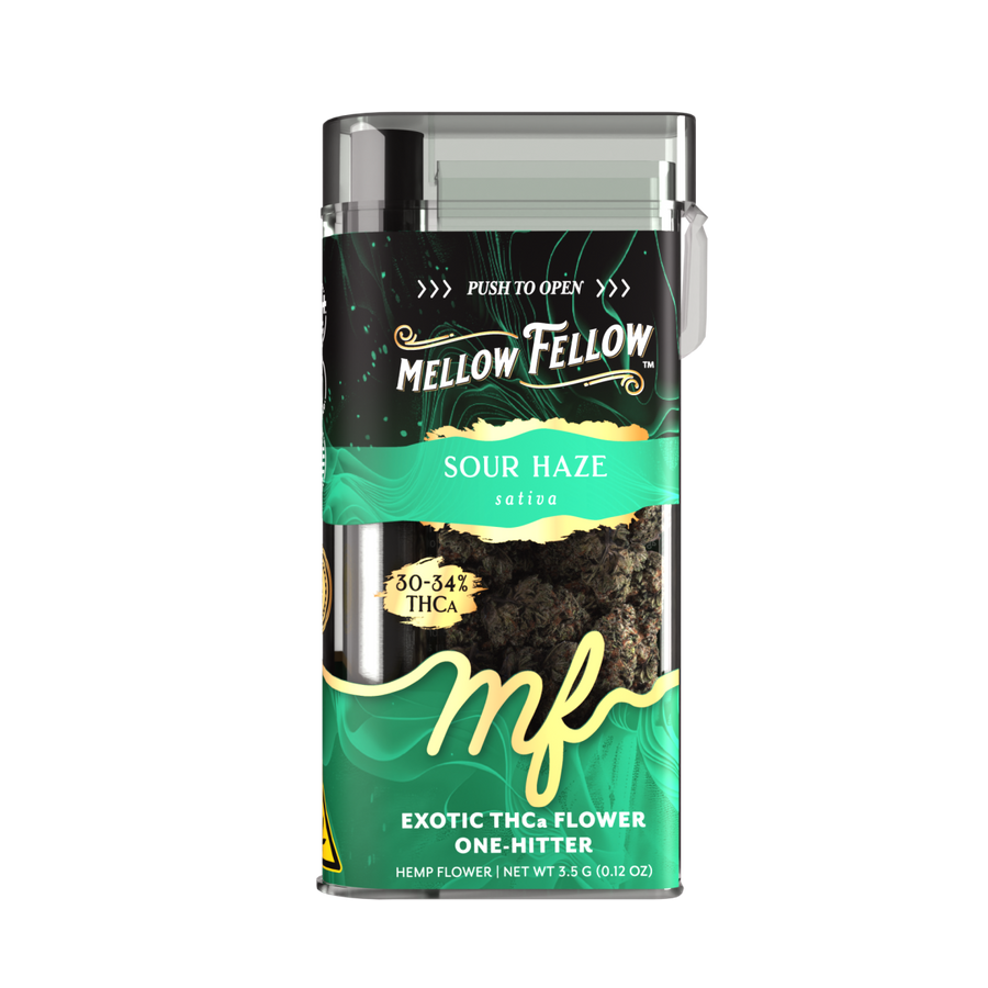 THCa Flower 3.5g Exotic Jar + One Hitter - Sour Haze (Sativa) - Mellow Fellow