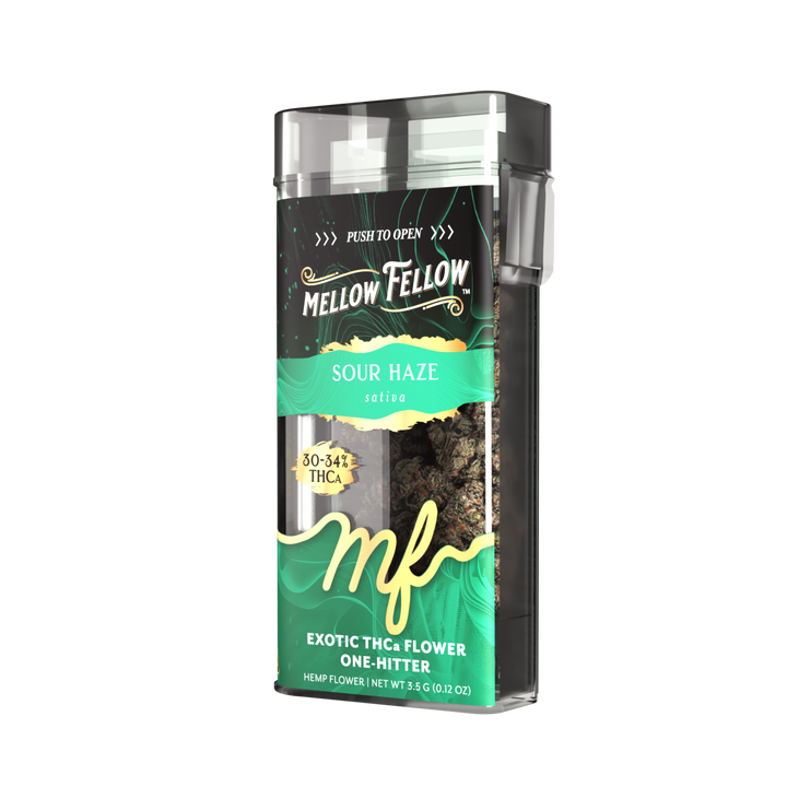 THCa Flower 3.5g Exotic Jar + One Hitter - Sour Haze (Sativa) - Mellow Fellow