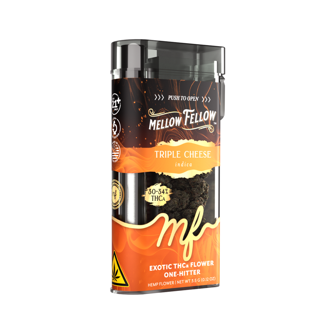 THCa Flower 3.5g Exotic Jar + One Hitter - Triple Cheese (Indica) - Mellow Fellow