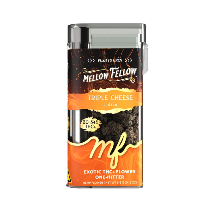 THCa Flower 3.5g Exotic Jar + One Hitter - Triple Cheese (Indica) - Mellow Fellow