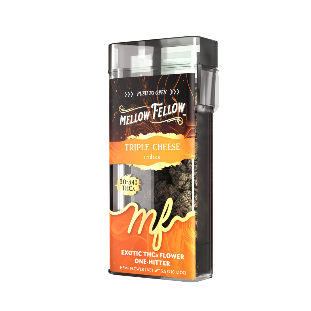 THCa Flower 3.5g Exotic Jar + One Hitter - Triple Cheese (Indica) - Mellow Fellow