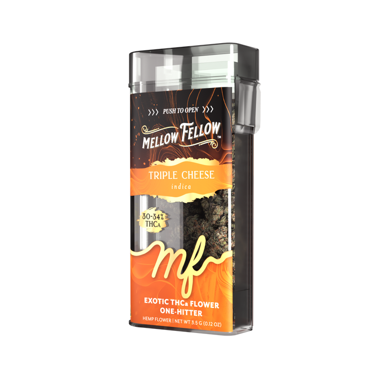 THCa Flower 3.5g Exotic Jar + One Hitter - Triple Cheese (Indica) - Mellow Fellow