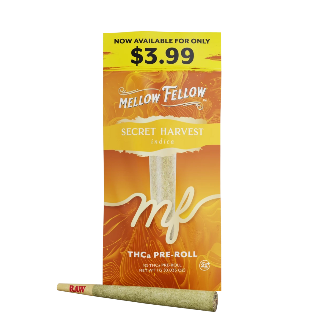 THCa 1g Preroll - Secret Harvest (Indica) - Mellow Fellow