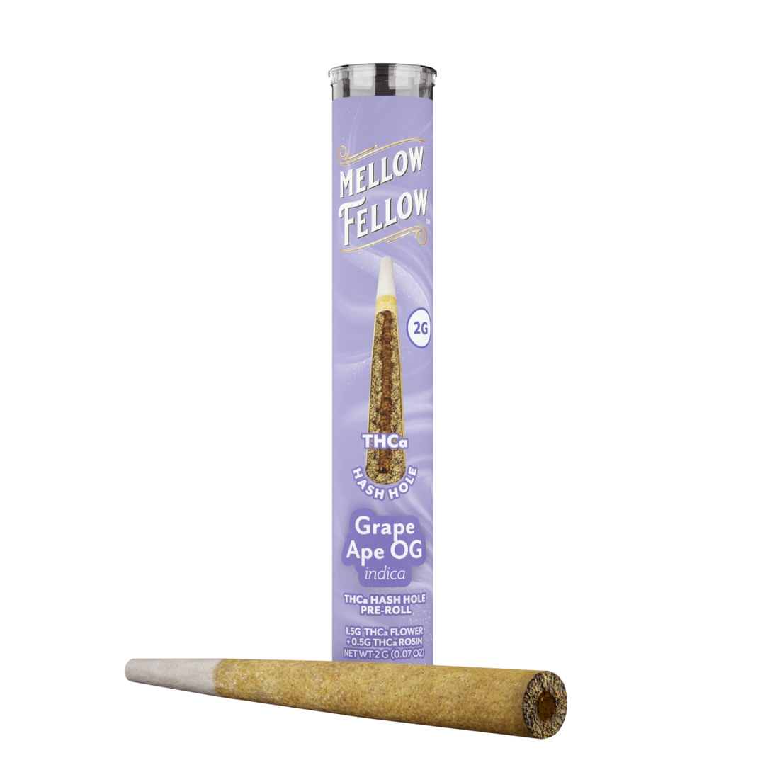 THCa 2g Hash Hole Prerolls - Grape Ape OG (Indica) - Mellow Fellow