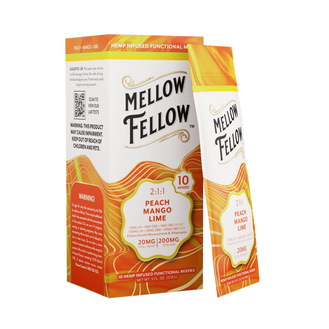 Delta 9 + CBD & CBG Mixers 10pc - Peach Mango Lime - Mellow Fellow