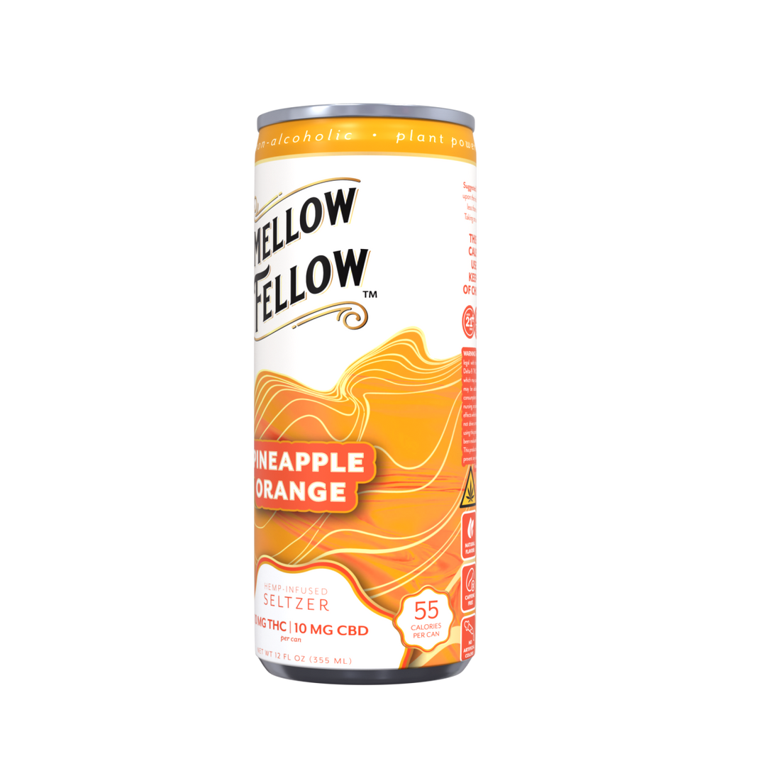 Delta 9 THC + CBD Seltzer Beverage 20MG - Pineapple Orange 4 Pack - Mellow Fellow