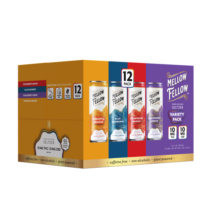 Delta 9 THC + CBD Seltzer Beverage 20MG - Variety 12 Pack - Mellow Fellow