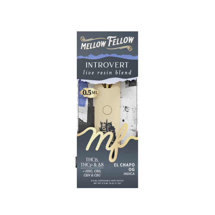 Mellow Fellow Introvert live resin blend packaging on a white background