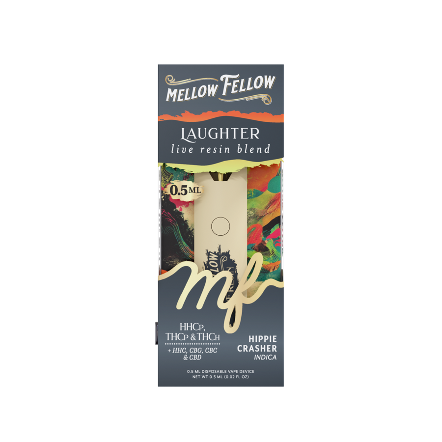 Mellow Fellow Laughter live resin blend packaging on a white background