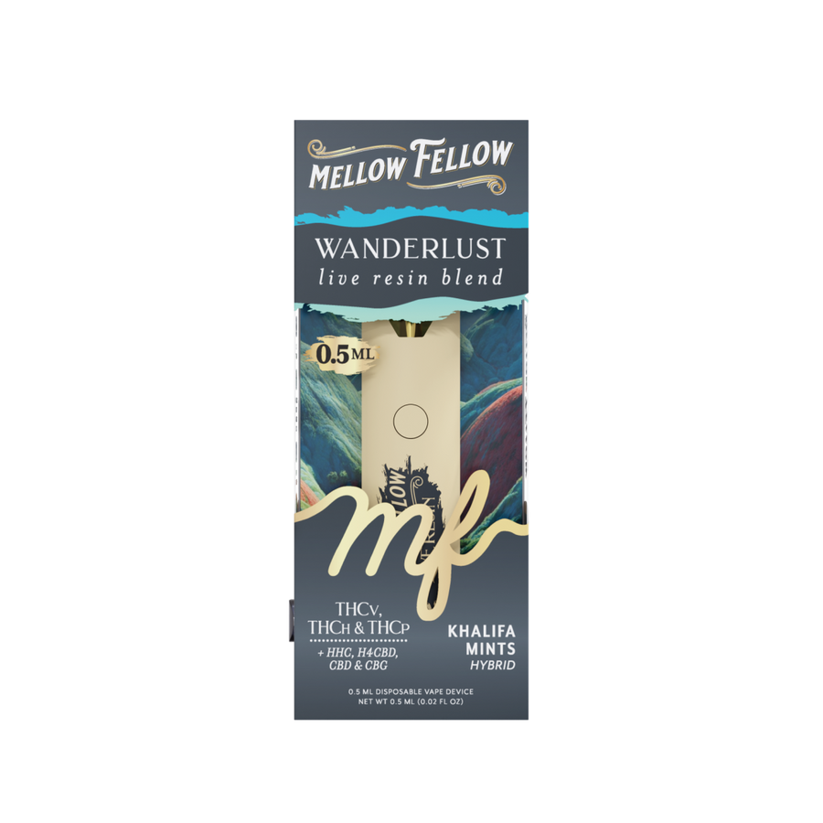 Mellow Fellow Wanderlust live resin blend packaging on a white background