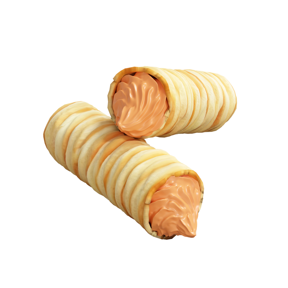 Two pastries with a filling on a white background