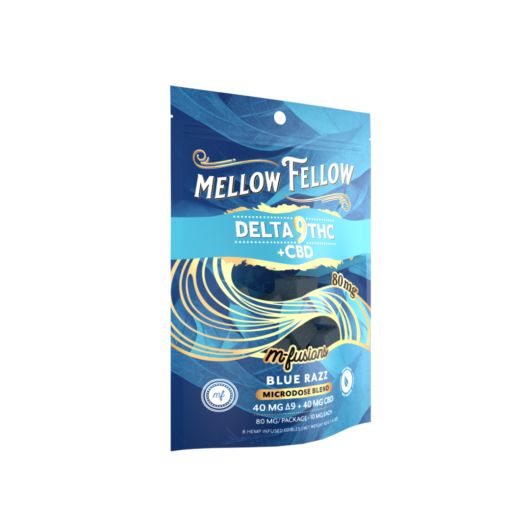 Microdose M - Fusions Gummies - Delta 9 THC + CBD 8ct 80mg - Blue Razz - Mellow Fellow