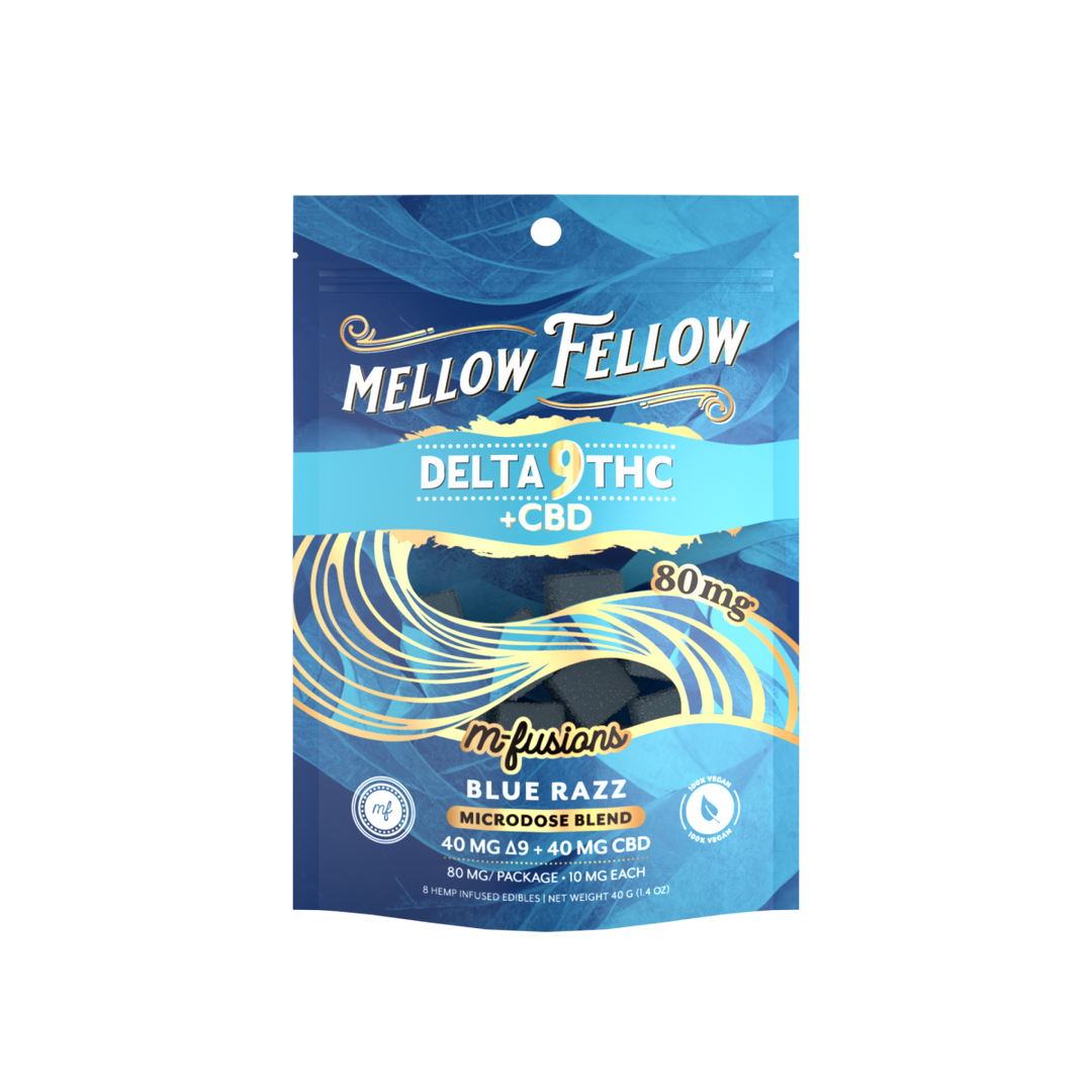 Microdose M - Fusions Gummies - Delta 9 THC + CBD 8ct 80mg - Blue Razz - Mellow Fellow
