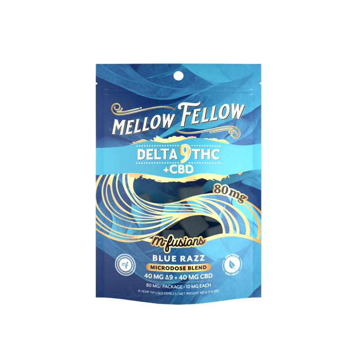 Microdose M - Fusions Gummies - Delta 9 THC + CBD 8ct 80mg - Blue Razz - Mellow Fellow
