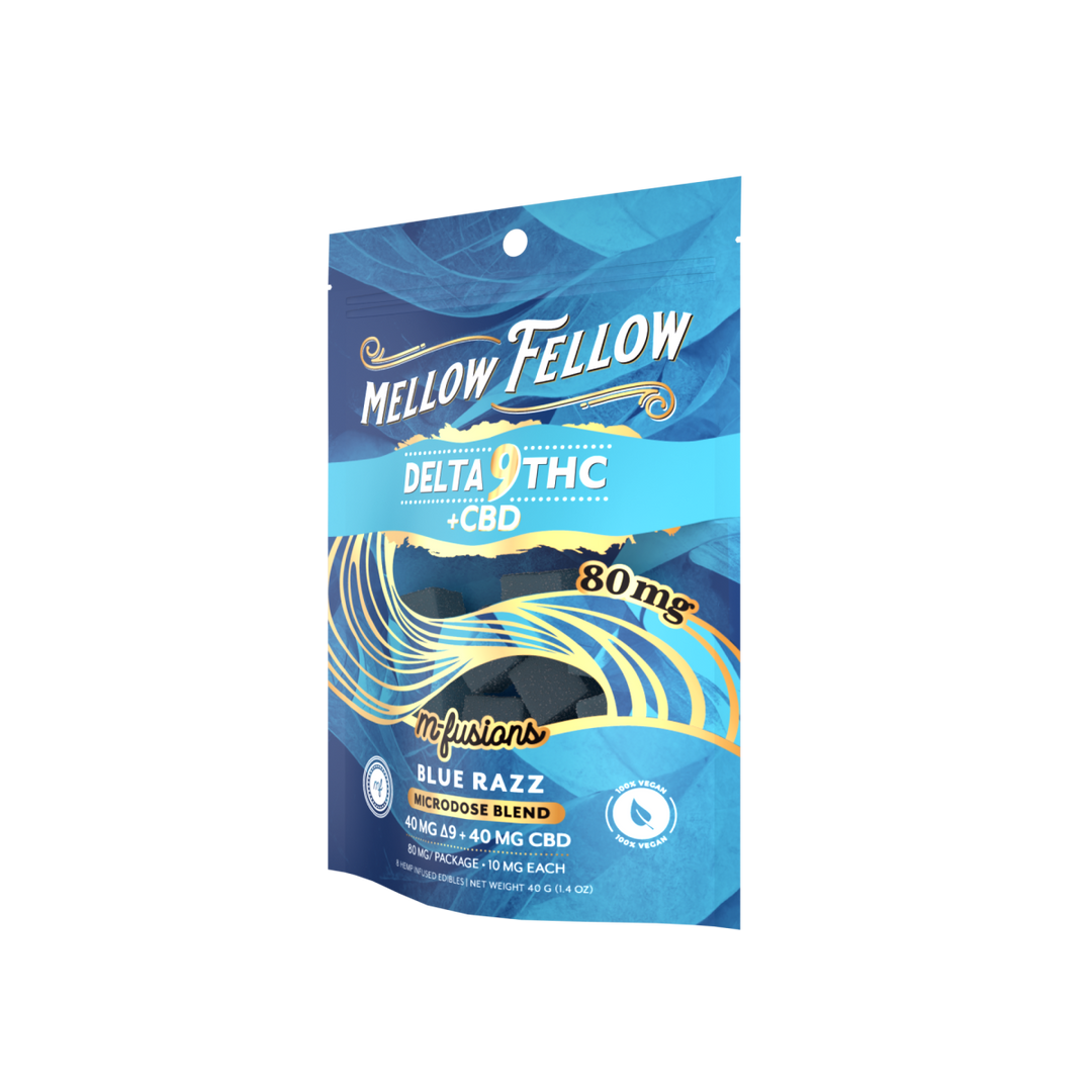 Microdose M - Fusions Gummies - Delta 9 THC + CBD 8ct 80mg - Blue Razz - Mellow Fellow