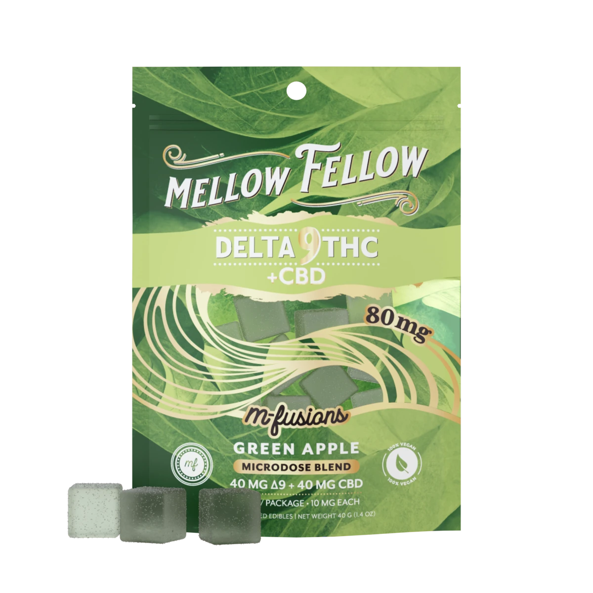 Micro-Dose M-Fusions Gummies - Delta 9 THC + CBD 8ct 80mg - Green Apple