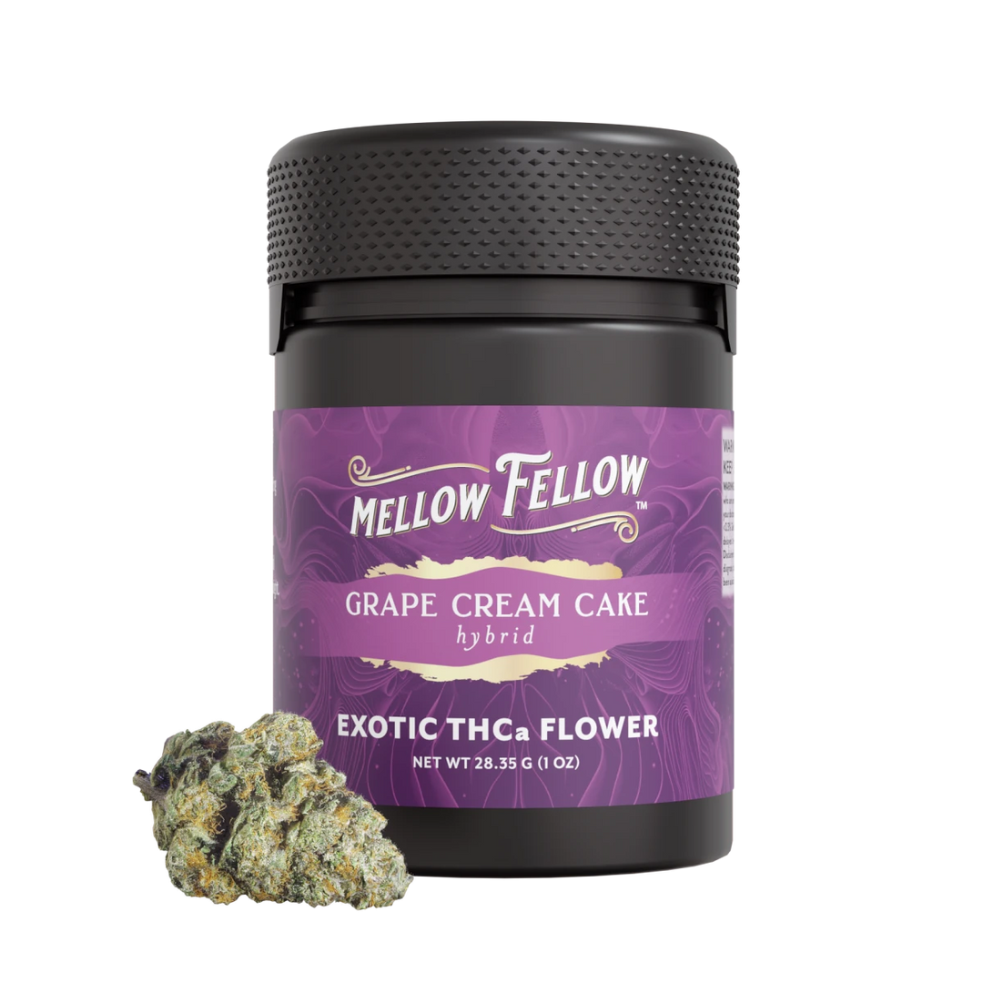 Exotic THCa Flower - 1oz Jars - Grape Cream Cake (Hybrid) - Mellow Fellow