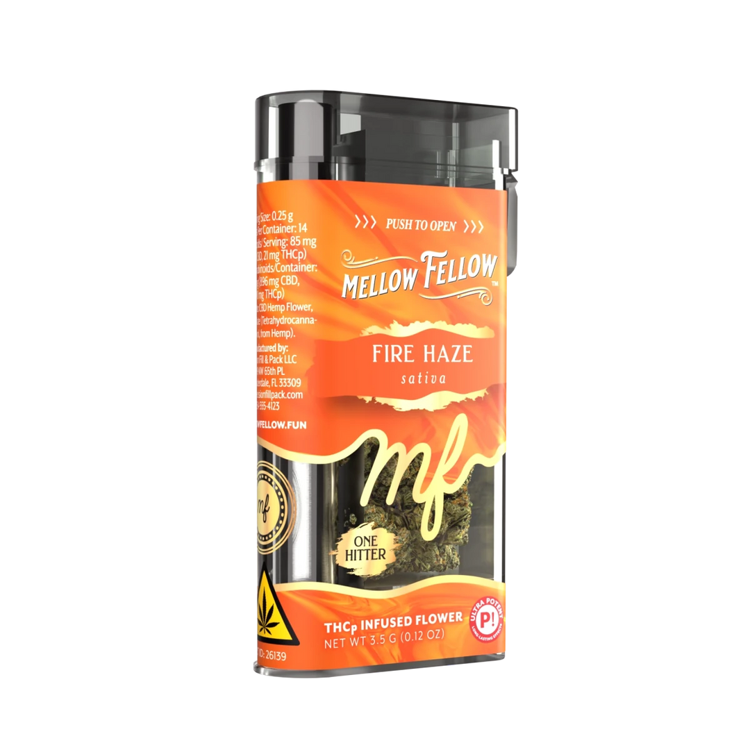 THCp 3.5g Infused Flower + One Hitter - Fire Haze (Sativa) - Mellow Fellow