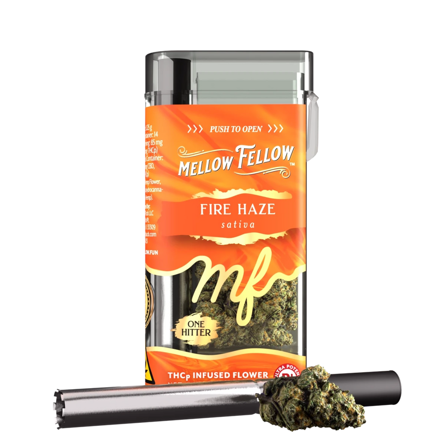 THCp 3.5g Infused Flower + One Hitter - Fire Haze (Sativa) - Mellow Fellow