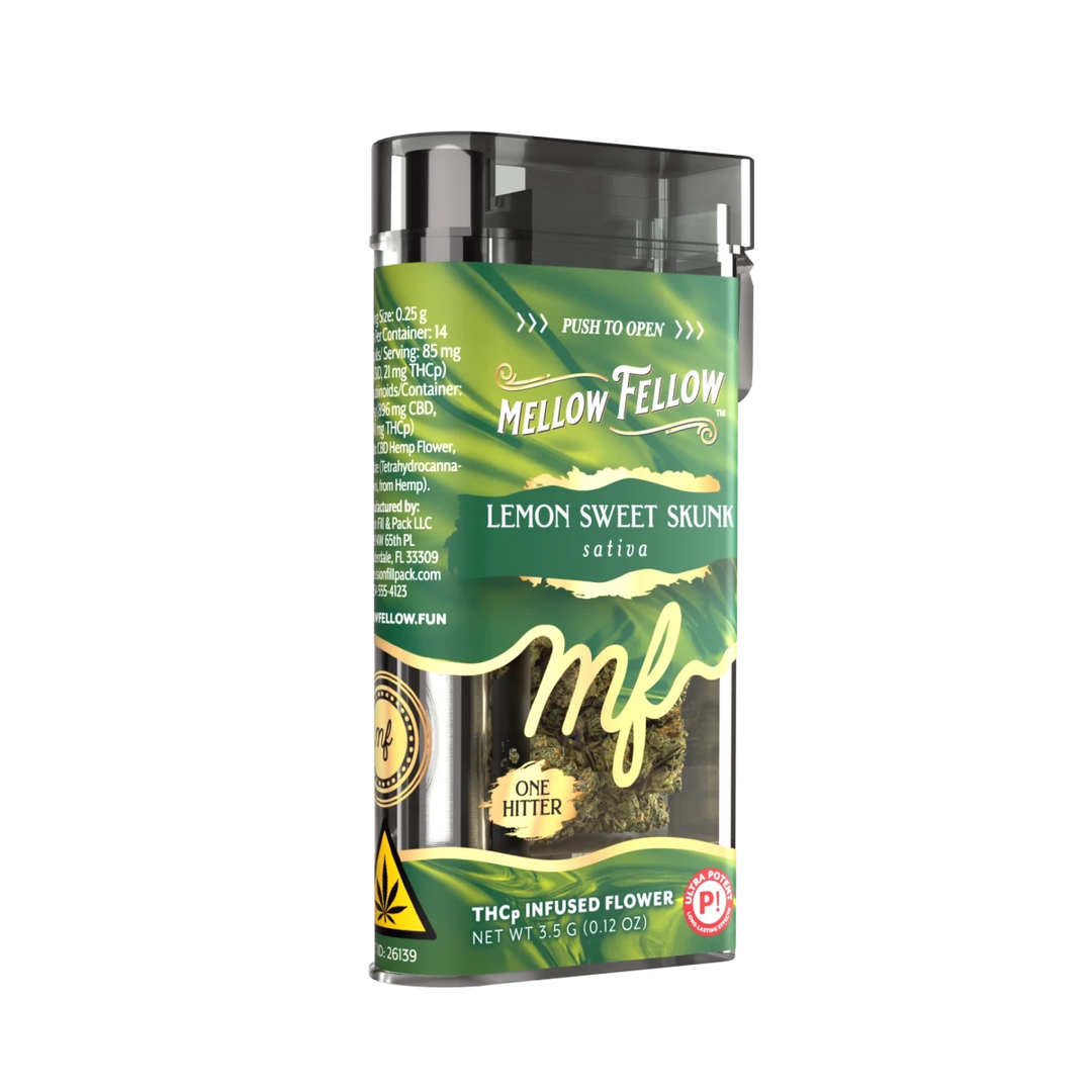 THCp 3.5g Infused Flower + One Hitter - Lemon Sweet Skunk (Sativa) - Mellow Fellow
